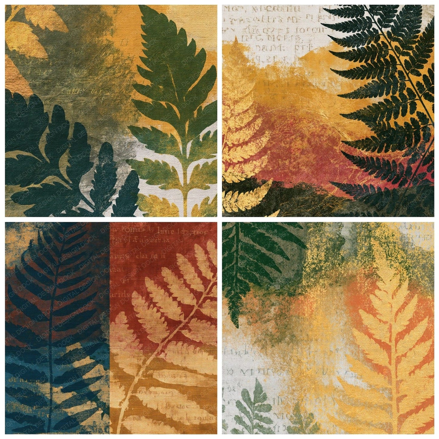 Monoprint Fern Soil Ochre Abstract Digital Paper Pack (DDD014094)