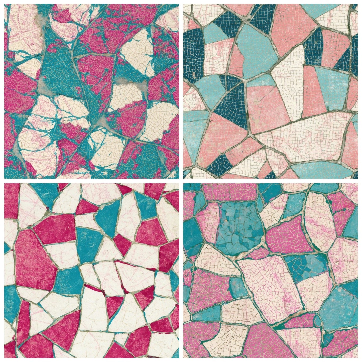 Mosaic Burins Pink Turquoise Digital Paper Pack (DDD014095)