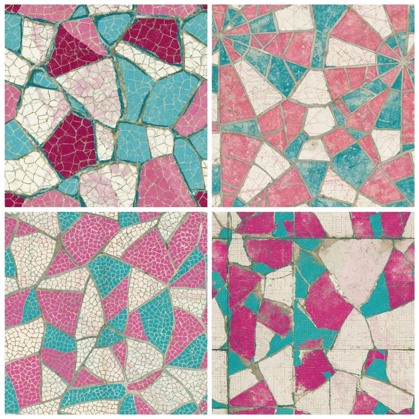 Mosaic Burins Pink Turquoise Digital Paper Pack (DDD014095)