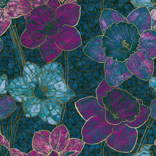 Mosaic Daffodils Teal Magenta Digital Paper Pack (DDD014096)
