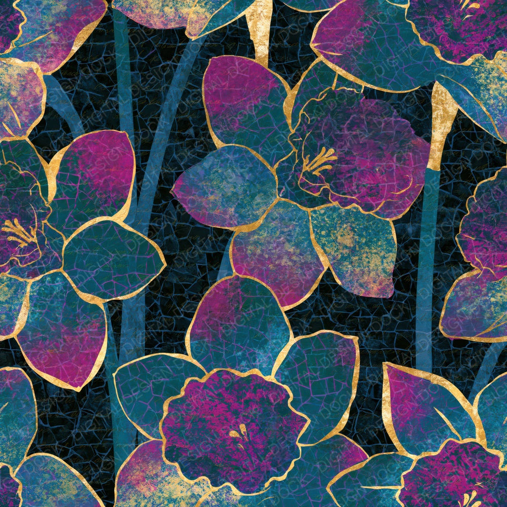 Mosaic Daffodils Teal Magenta Digital Paper Pack (DDD014096)
