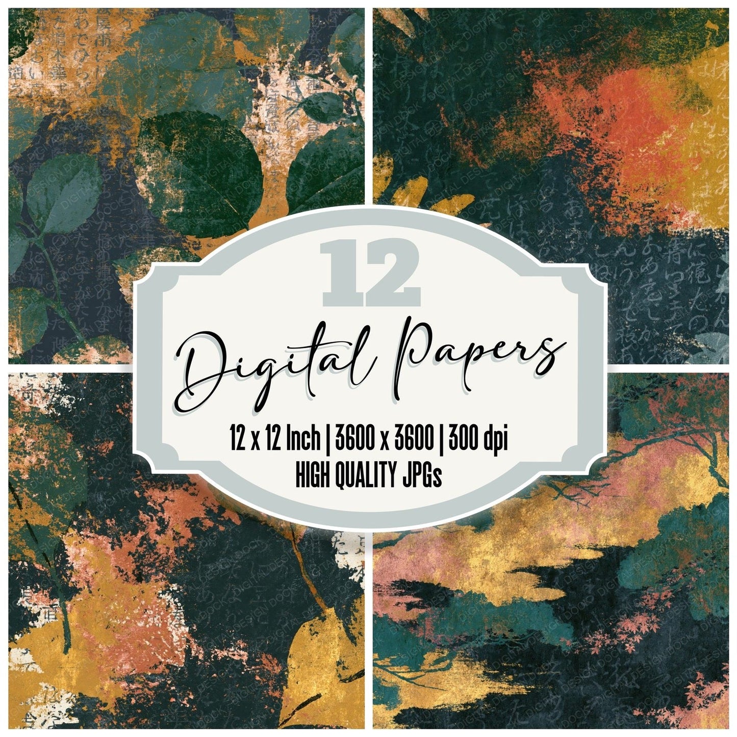 Naturalist Forest Saffron Charcoal Tonal Digital Paper Pack (DDD014098)