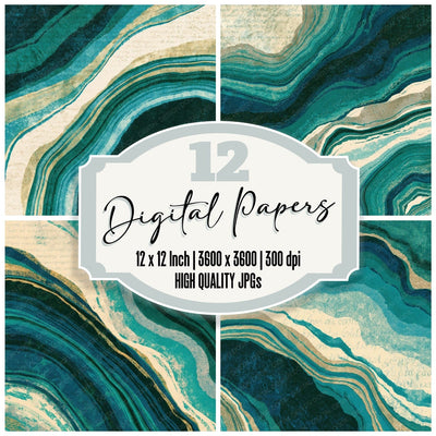 Risograph Malachite Teal Abstract Digital Paper Pack (DDD014099)