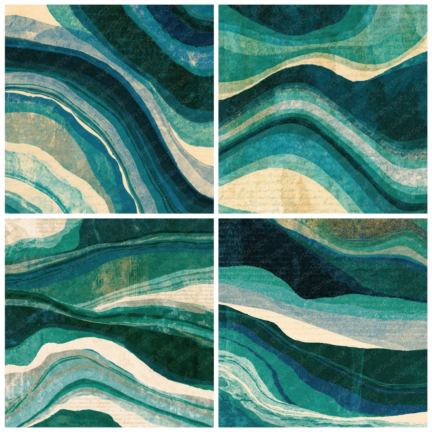 Risograph Malachite Teal Abstract Digital Paper Pack (DDD014099)