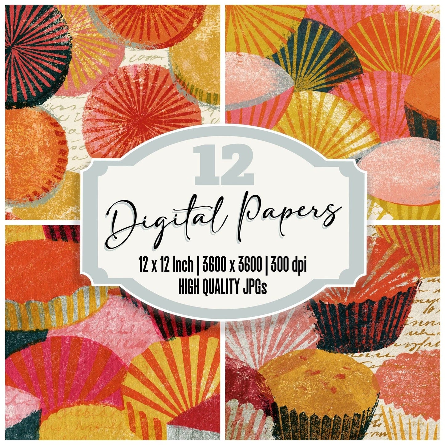 Risograph Pastries Coral Gold Parchment Digital Paper Pack (DDD014100)