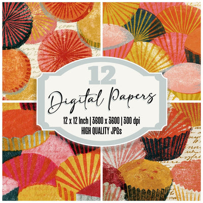 Risograph Pastries Coral Gold Parchment Digital Paper Pack (DDD014100)