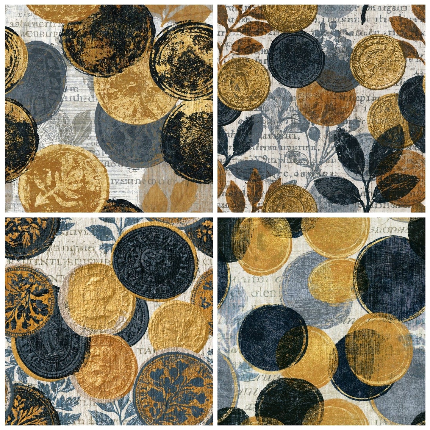 Woodcut Foreign Coins Thunder Brass Seamless Digital Paper Pack (DDD014103)