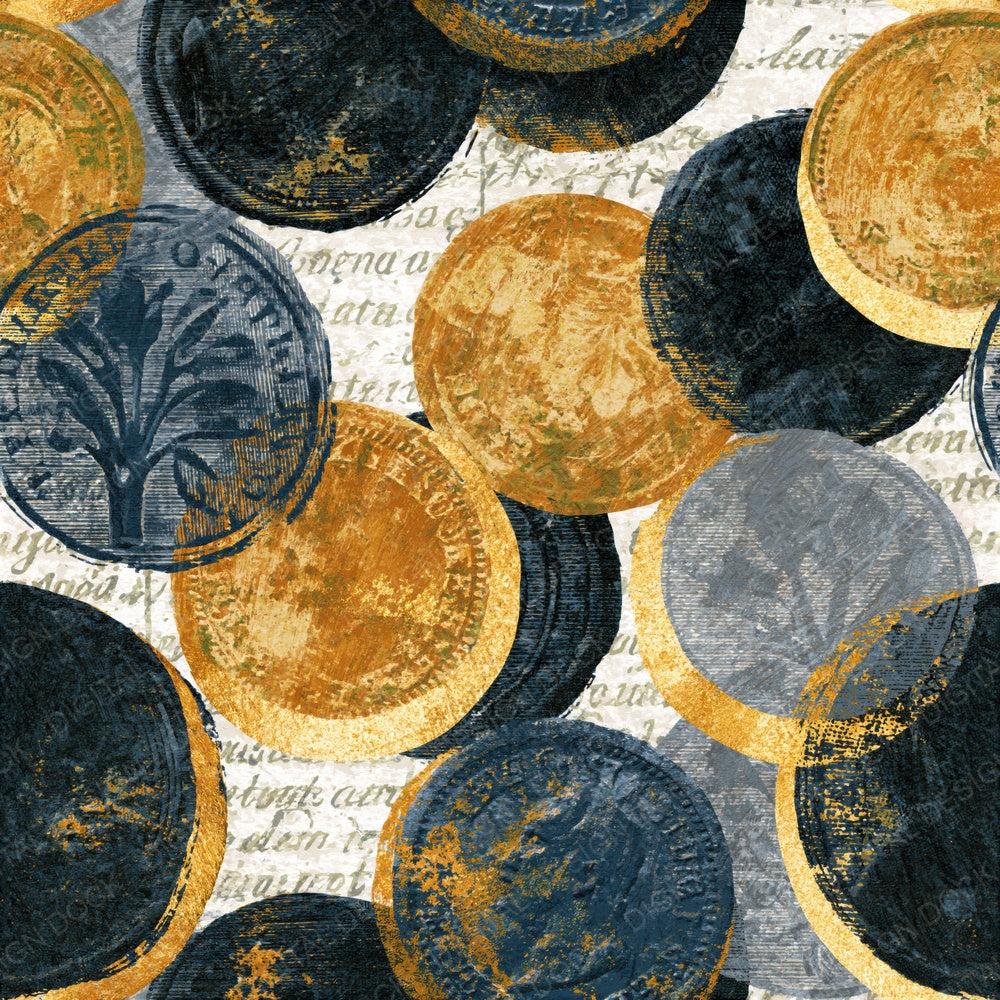 Woodcut Foreign Coins Thunder Brass Seamless Digital Paper Pack (DDD014103)