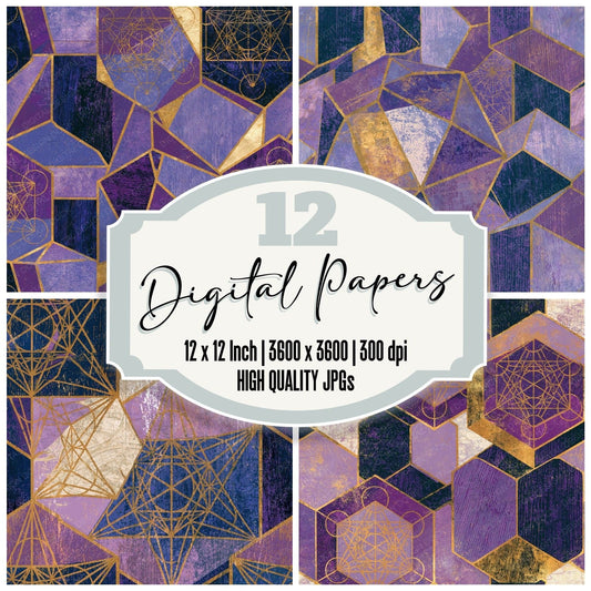 Woodcut Metatrons Cube Amethyst Seamless Digital Paper Pack (DDD014104)