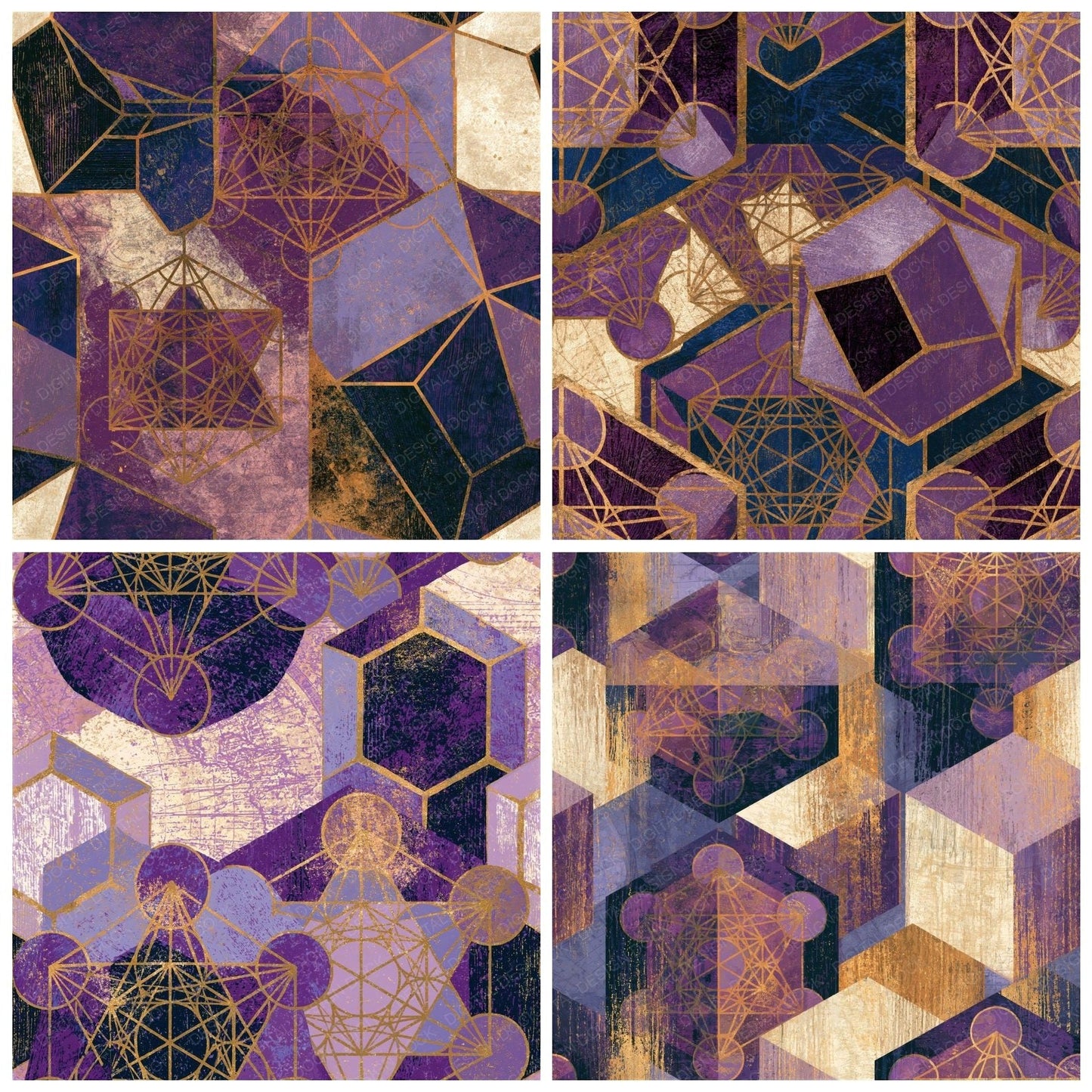Woodcut Metatrons Cube Amethyst Seamless Digital Paper Pack (DDD014104)