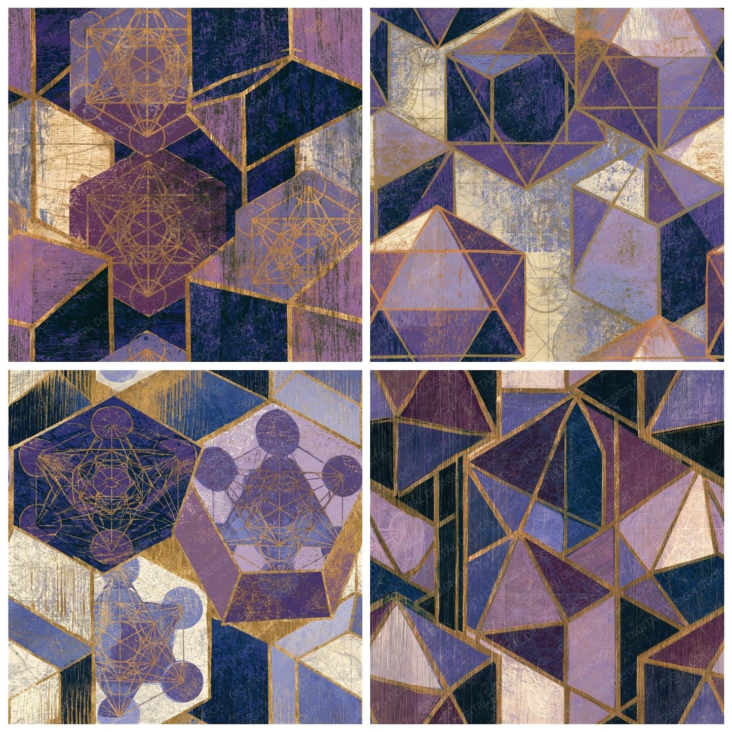 Woodcut Metatrons Cube Amethyst Seamless Digital Paper Pack (DDD014104)