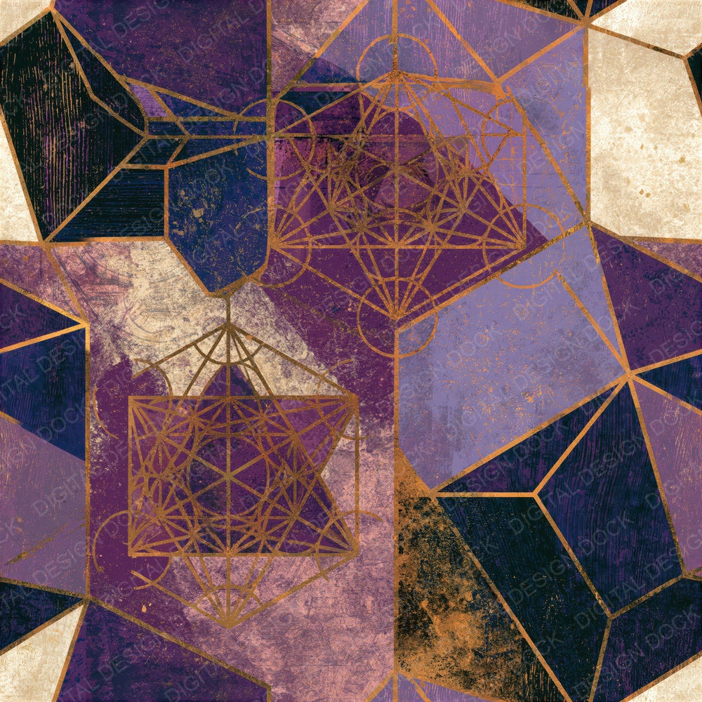 Woodcut Metatrons Cube Amethyst Seamless Digital Paper Pack (DDD014104)