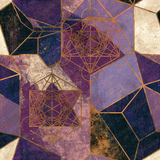 Woodcut Metatrons Cube Amethyst Seamless Digital Paper Pack (DDD014104)