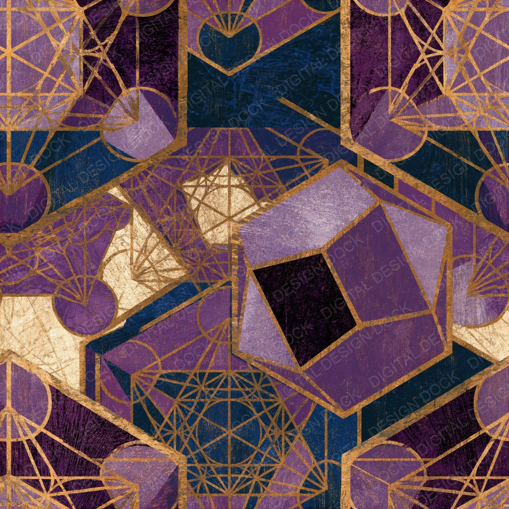 Woodcut Metatrons Cube Amethyst Seamless Digital Paper Pack (DDD014104)
