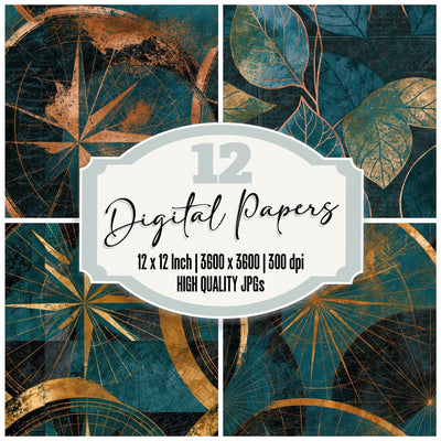 Antique Charts Teal Brass Seamless Digital Paper Pack (DDD014105)