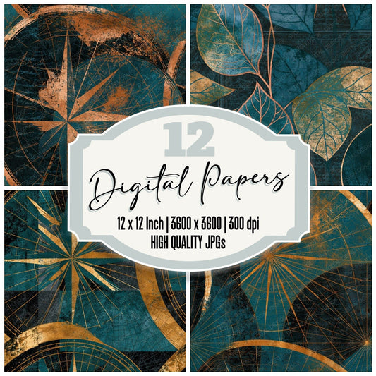 Antique Charts Teal Brass Seamless Digital Paper Pack (DDD014105)