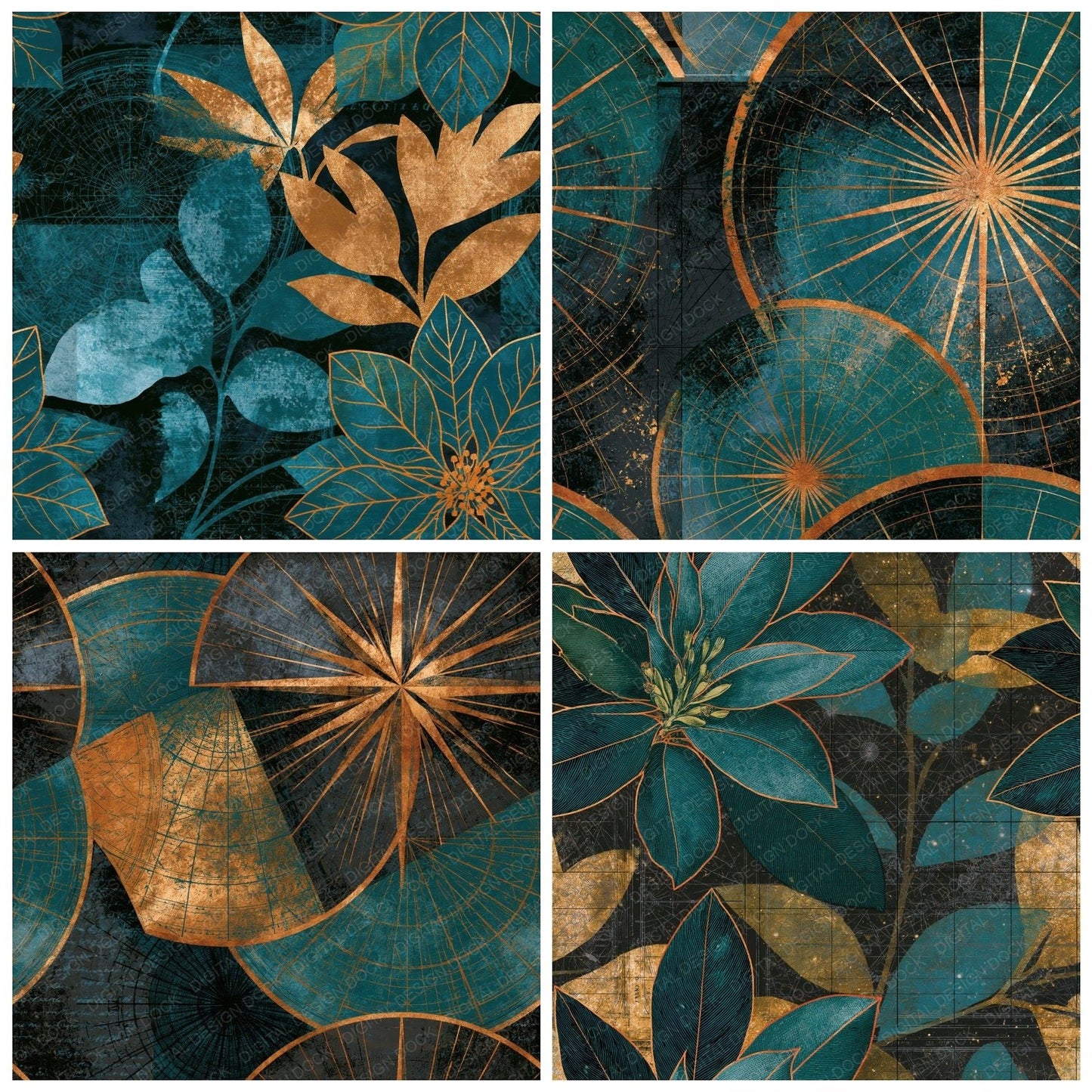 Antique Charts Teal Brass Seamless Digital Paper Pack (DDD014105)
