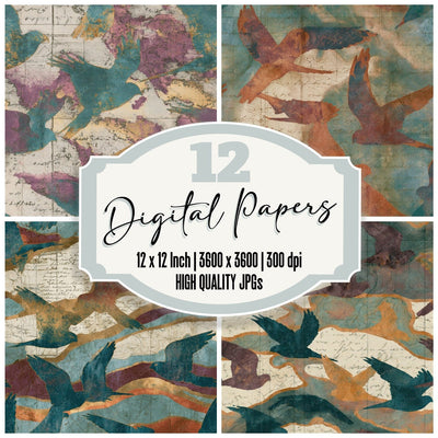 Antique Map Kestrel Ochre Plum Seamless Digital Paper Pack (DDD014106)