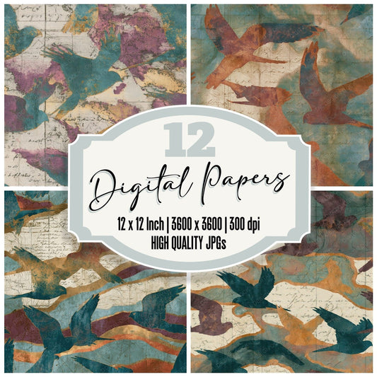 Antique Map Kestrel Ochre Plum Seamless Digital Paper Pack (DDD014106)