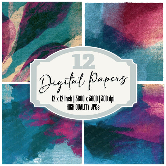 Egg Tempera Teal Magenta Abstract Digital Paper Pack (DDD014109)