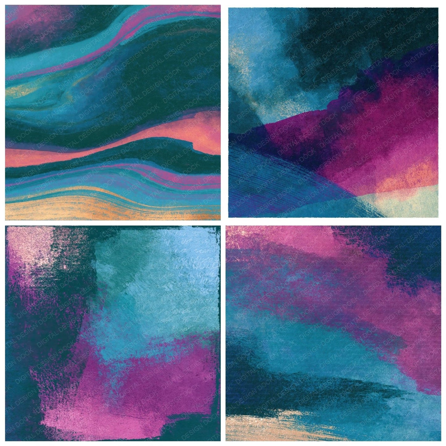 Egg Tempera Teal Magenta Abstract Digital Paper Pack (DDD014109)
