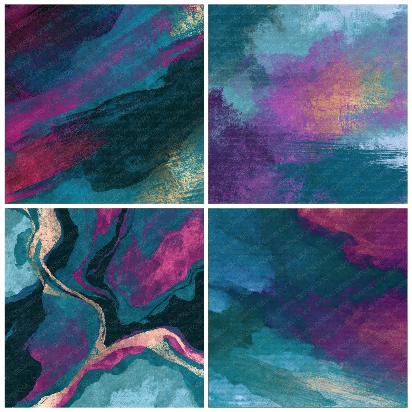 Egg Tempera Teal Magenta Abstract Digital Paper Pack (DDD014109)