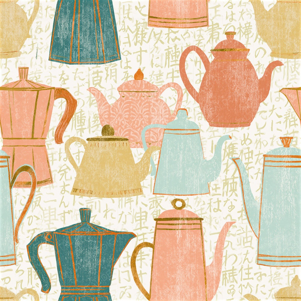 Folk Art Coffee Pots Peach Mint Seamless Digital Paper Pack (DDD014110)