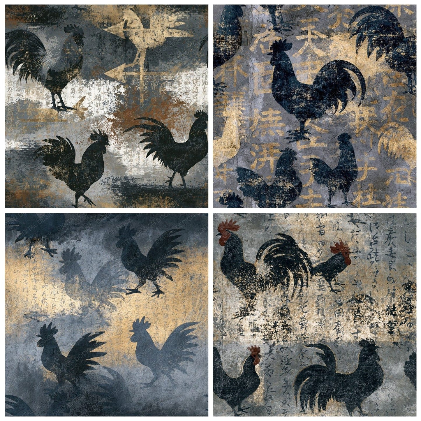 Fresco Rooster Weather Vane Storm Silver Seamless Digital Paper Pack (DDD014111)