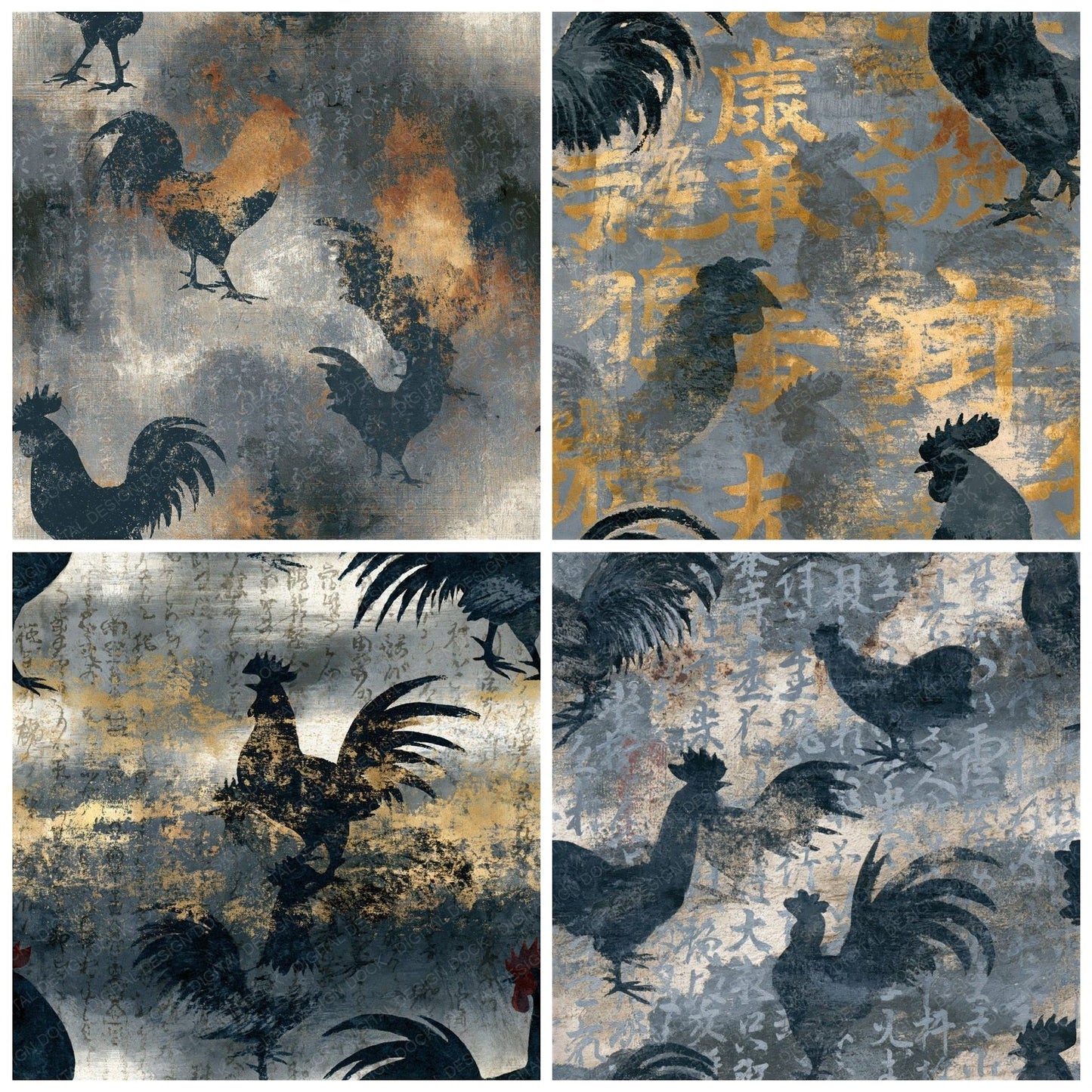 Fresco Rooster Weather Vane Storm Silver Seamless Digital Paper Pack (DDD014111)
