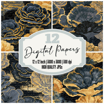 Gouache Chicken Woods Charcoal Gold Digital Paper Pack (DDD014112)
