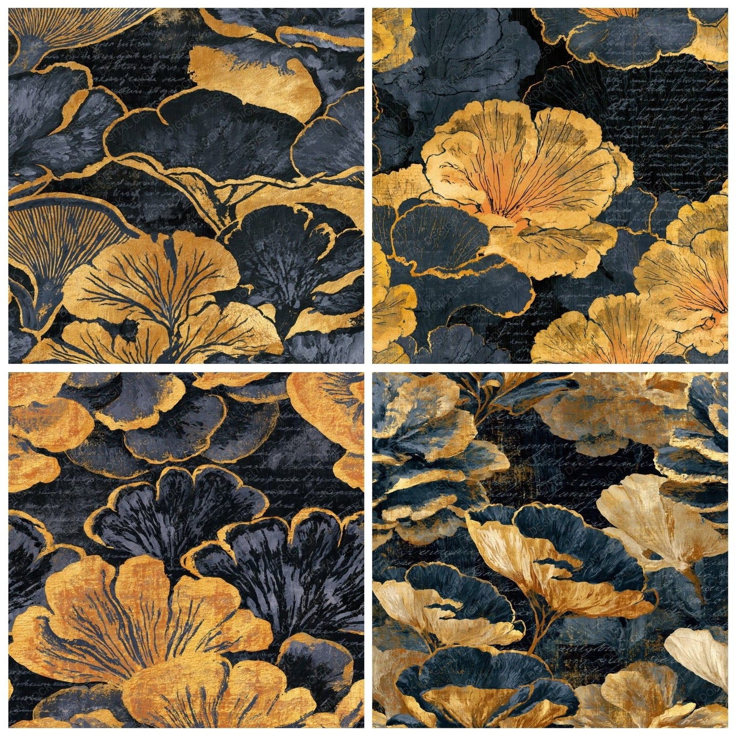 Gouache Chicken Woods Charcoal Gold Digital Paper Pack (DDD014112)