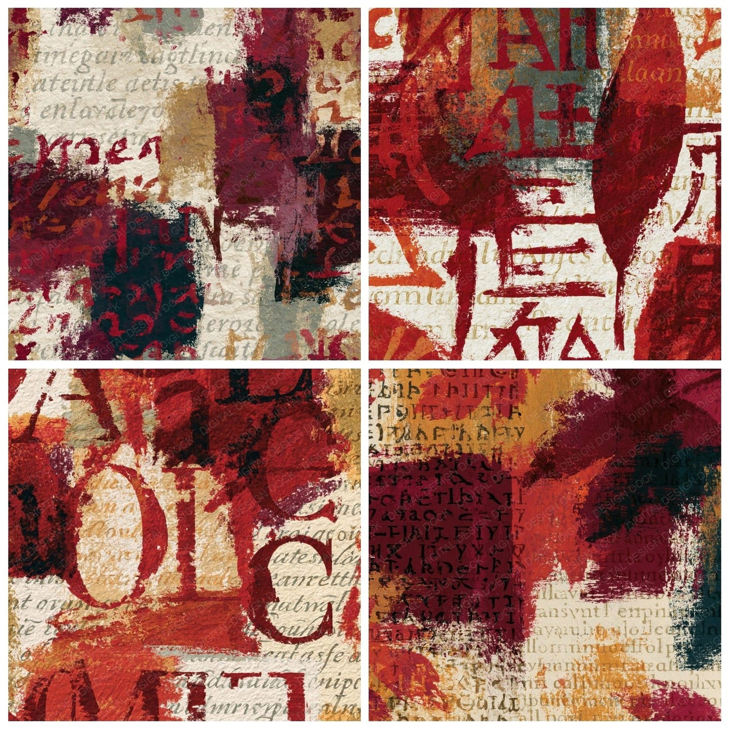 Gouache Theban Script Garnet Wine Digital Paper Pack (DDD014113)