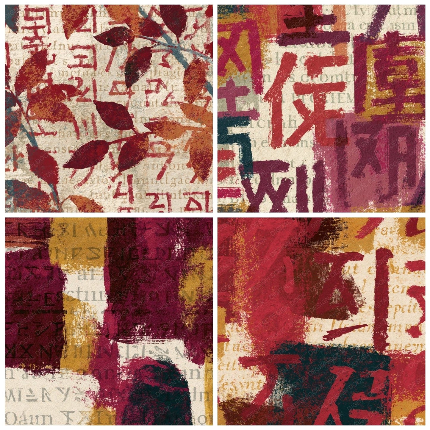 Gouache Theban Script Garnet Wine Digital Paper Pack (DDD014113)