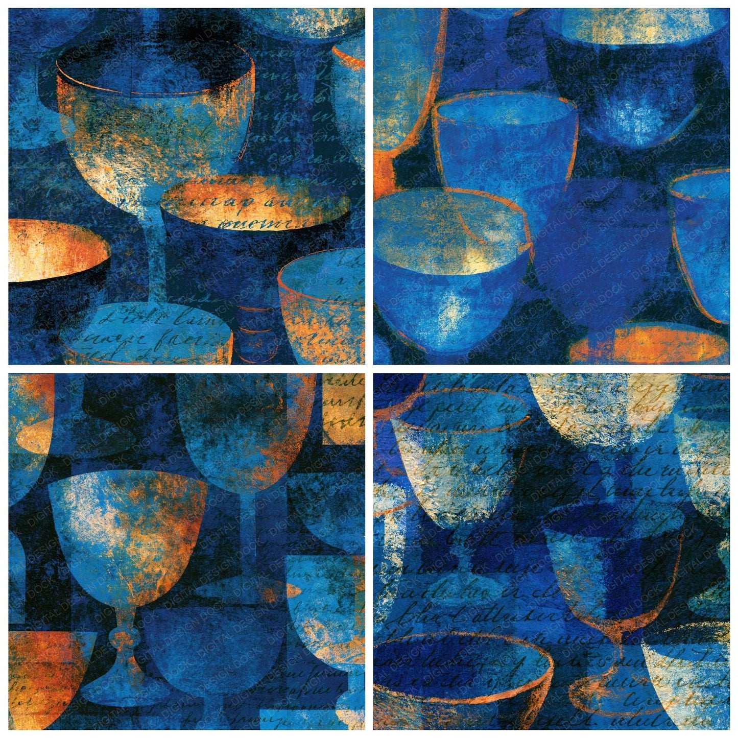 Infrared Tarot Cups Electric Blue Navy Digital Paper Pack (DDD014115)