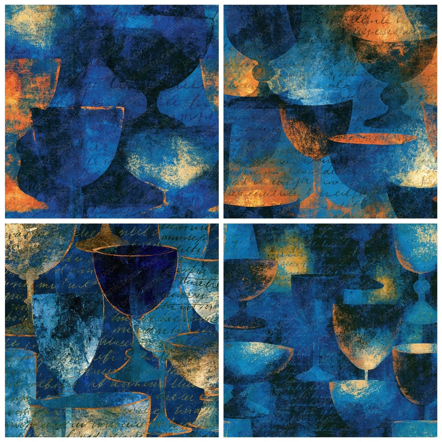 Infrared Tarot Cups Electric Blue Navy Digital Paper Pack (DDD014115)