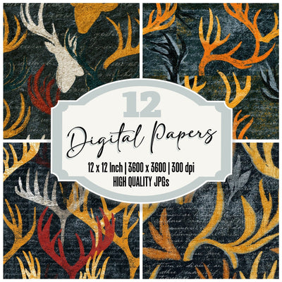 Lithograph Antlers Forest Saffron Seamless Digital Paper Pack (DDD014116)