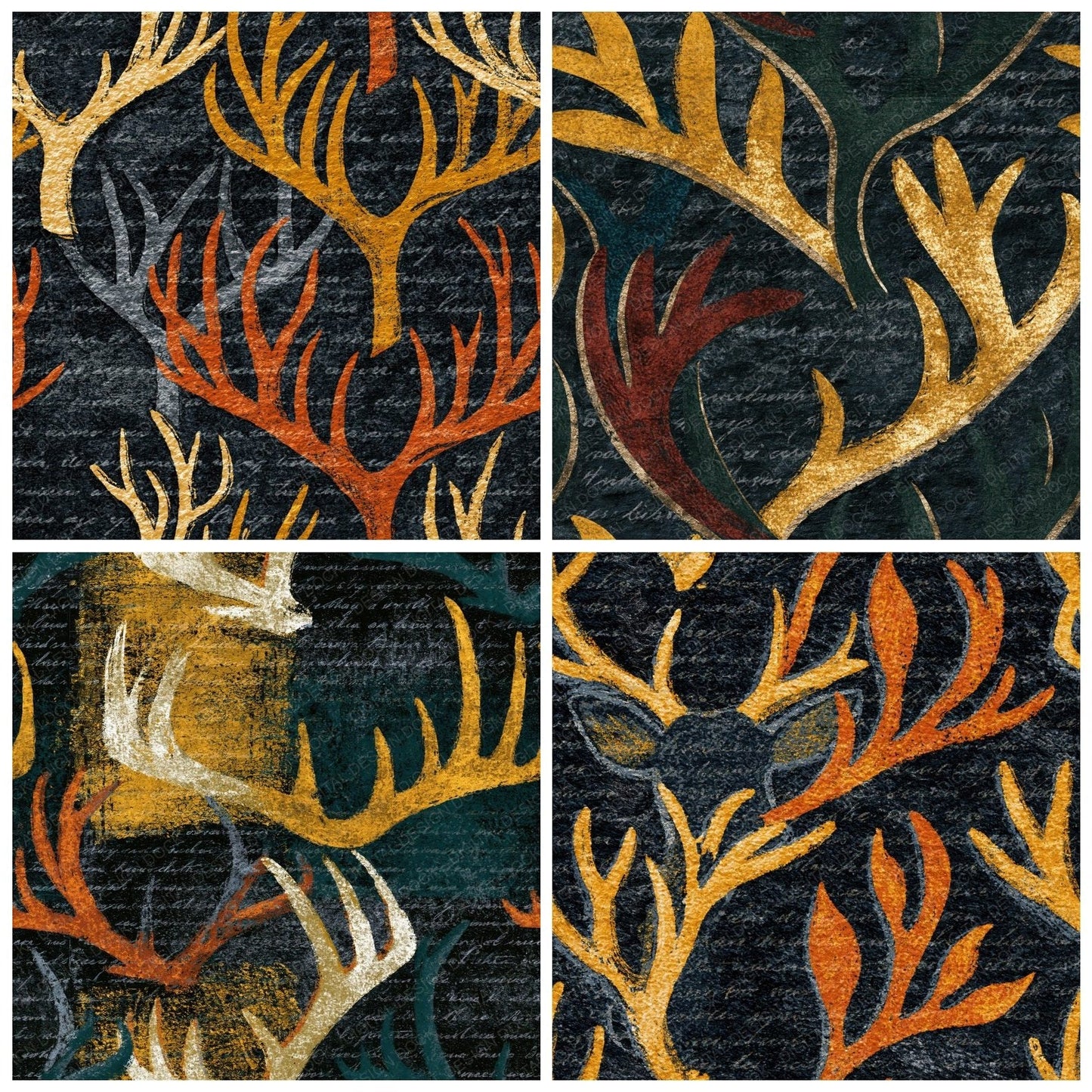 Lithograph Antlers Forest Saffron Seamless Digital Paper Pack (DDD014116)