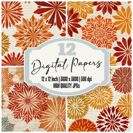 Mandala Snowflake Burnt Orange Cream Digital Paper Pack (DDD014118)