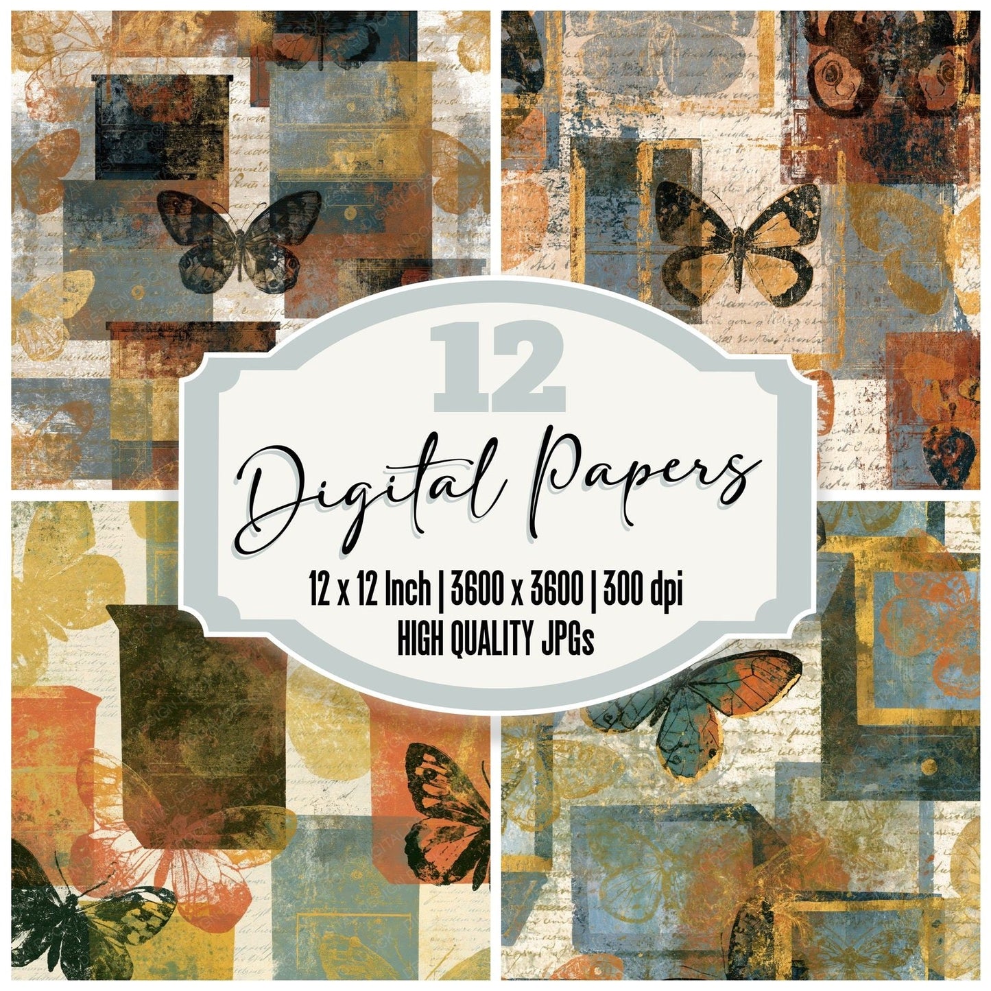 Monoprint Moth Drawers Rust Brass Digital Paper Pack (DDD014119)