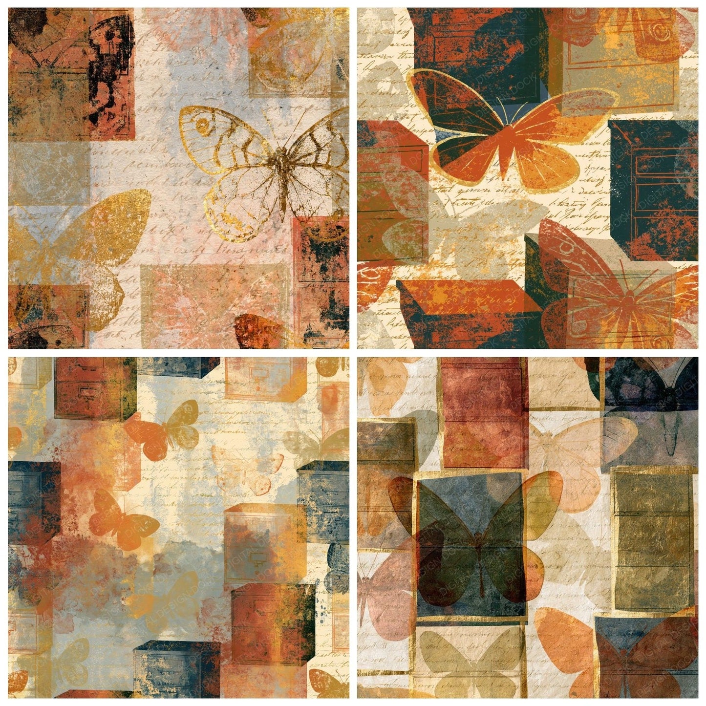 Monoprint Moth Drawers Rust Brass Digital Paper Pack (DDD014119)