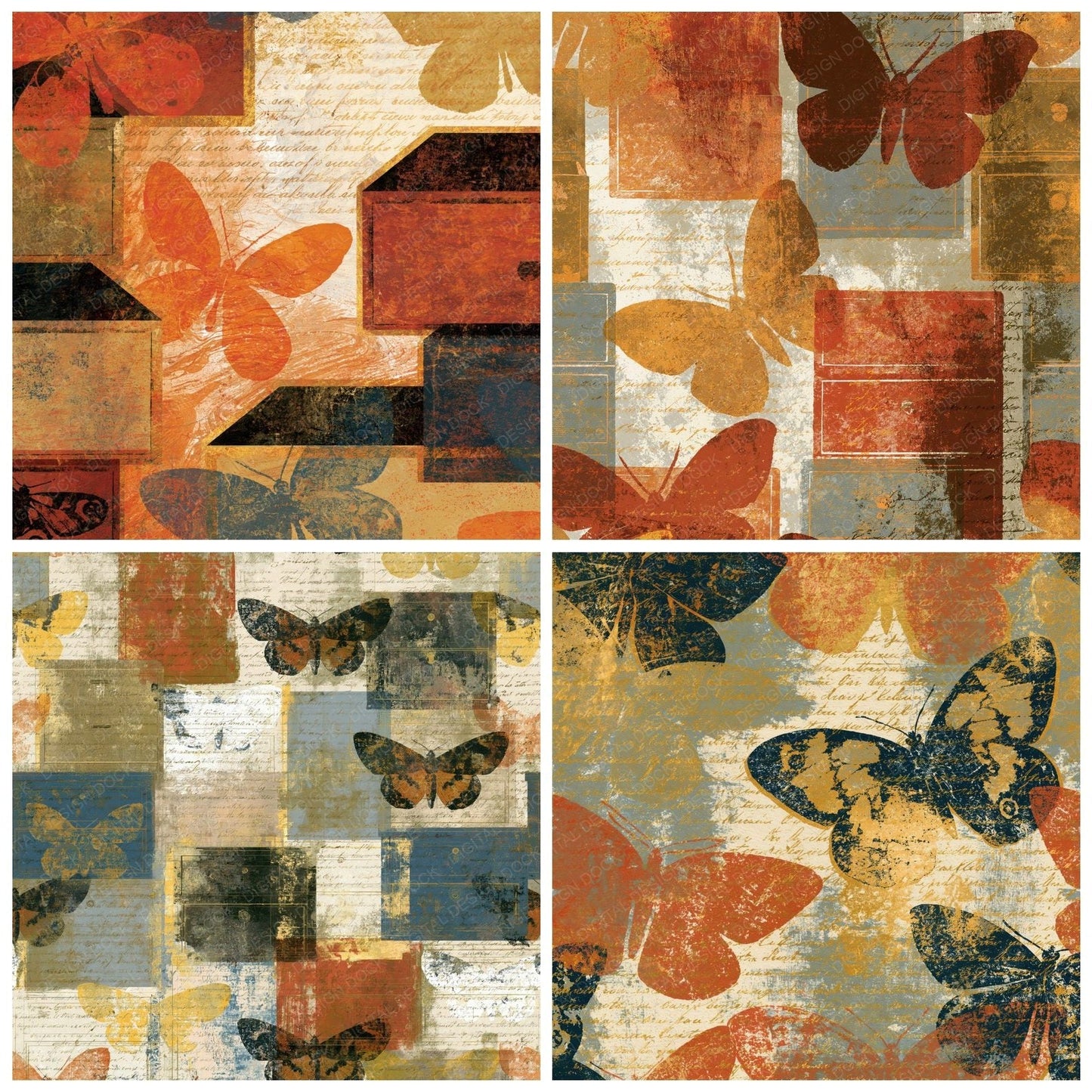 Monoprint Moth Drawers Rust Brass Digital Paper Pack (DDD014119)