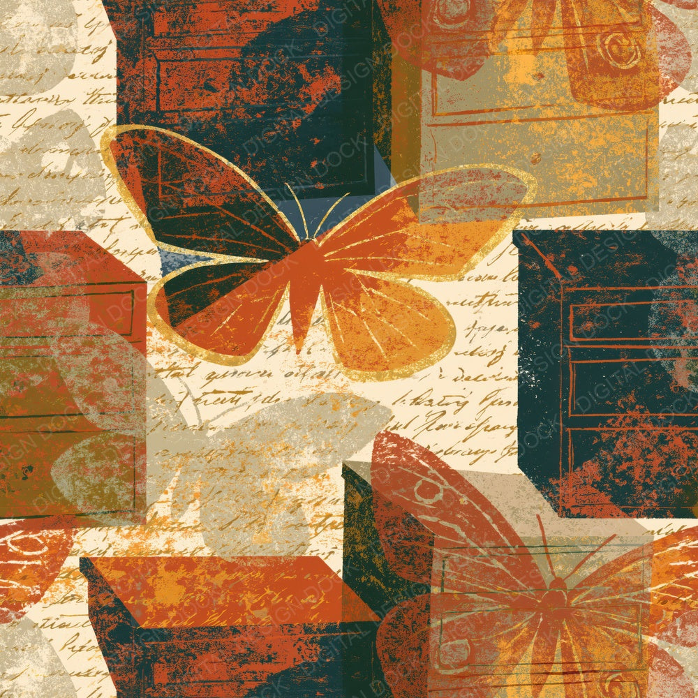 Monoprint Moth Drawers Rust Brass Digital Paper Pack (DDD014119)