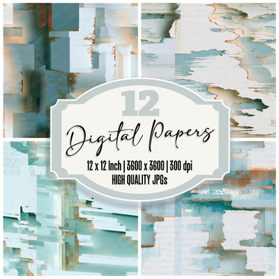 Papercut Glitch Artifacts Seafoam Seamless Digital Paper Pack (DDD014120)