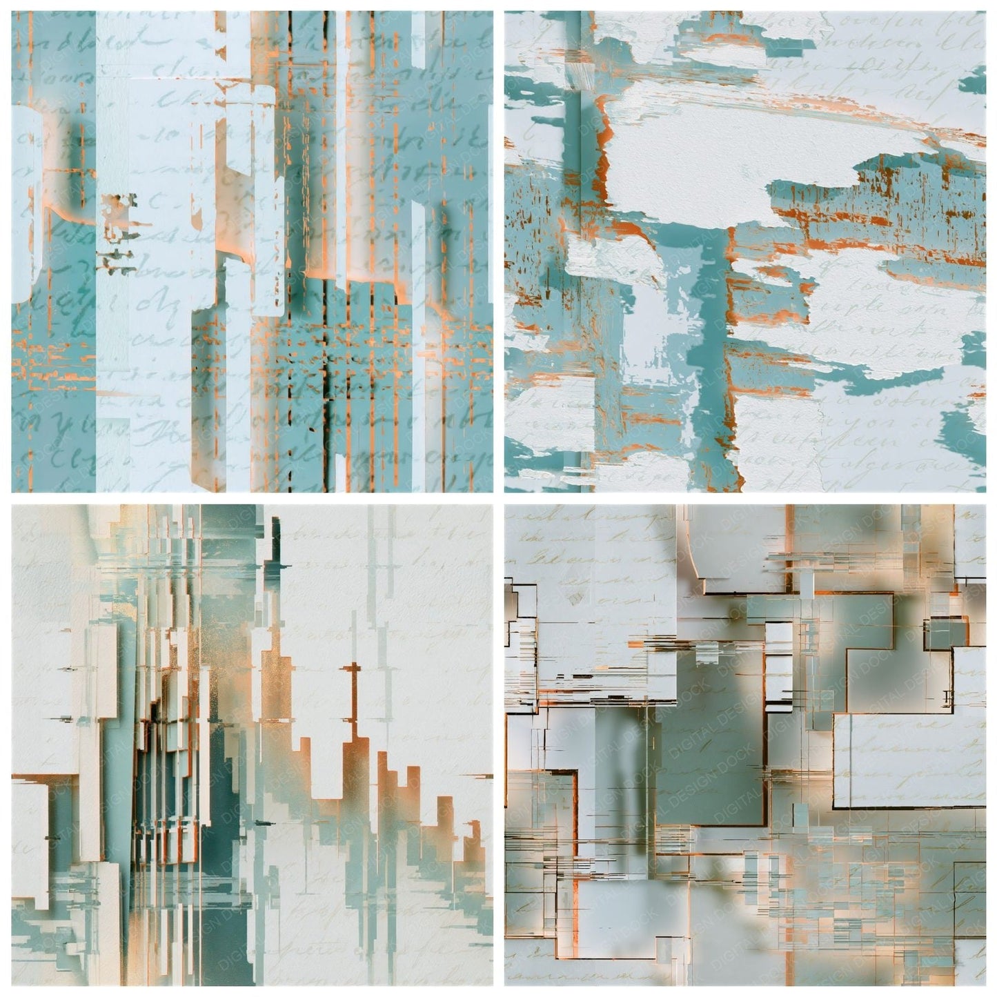Papercut Glitch Artifacts Seafoam Seamless Digital Paper Pack (DDD014120)