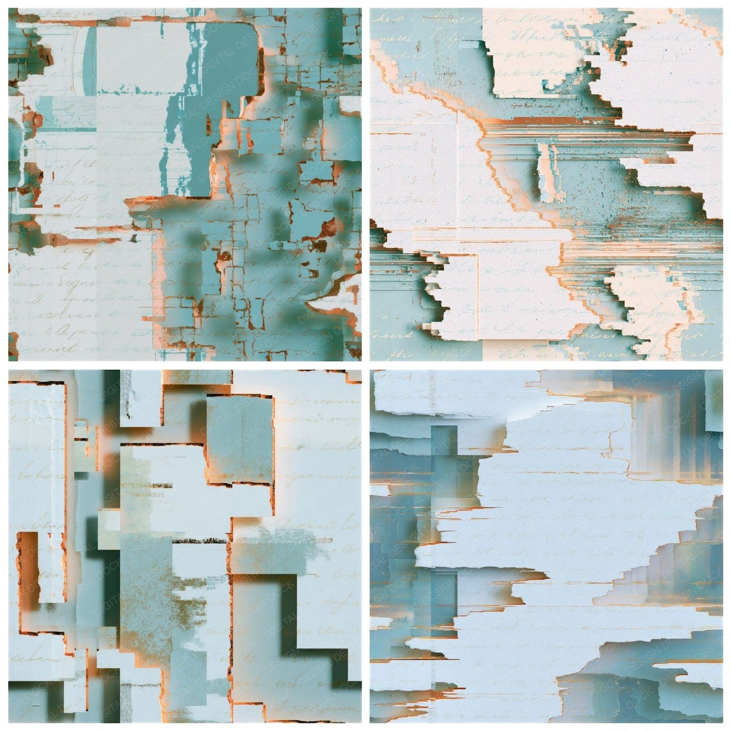 Papercut Glitch Artifacts Seafoam Seamless Digital Paper Pack (DDD014120)