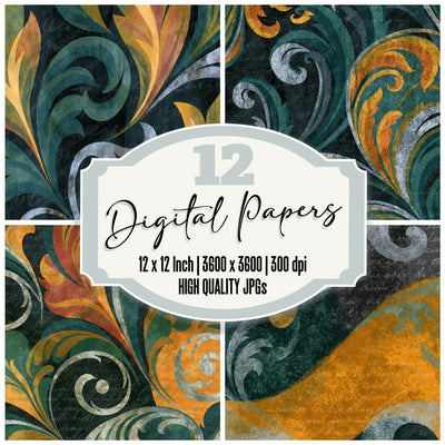 Rococo Forest Saffron Abstract Digital Paper Pack (DDD014122)