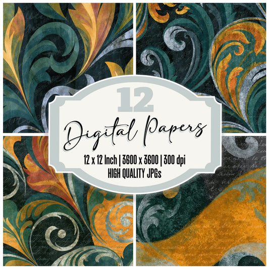 Rococo Forest Saffron Abstract Digital Paper Pack (DDD014122)