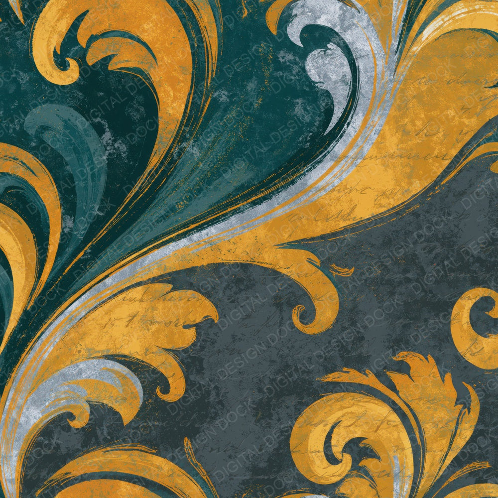 Rococo Forest Saffron Abstract Digital Paper Pack (DDD014122)