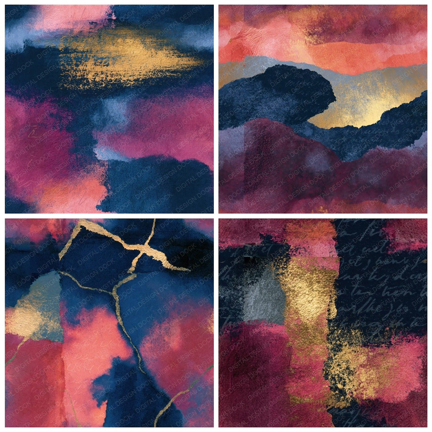 Watercolour Rose Wine Navy Abstract Seamless Digital Paper Pack (DDD014123)