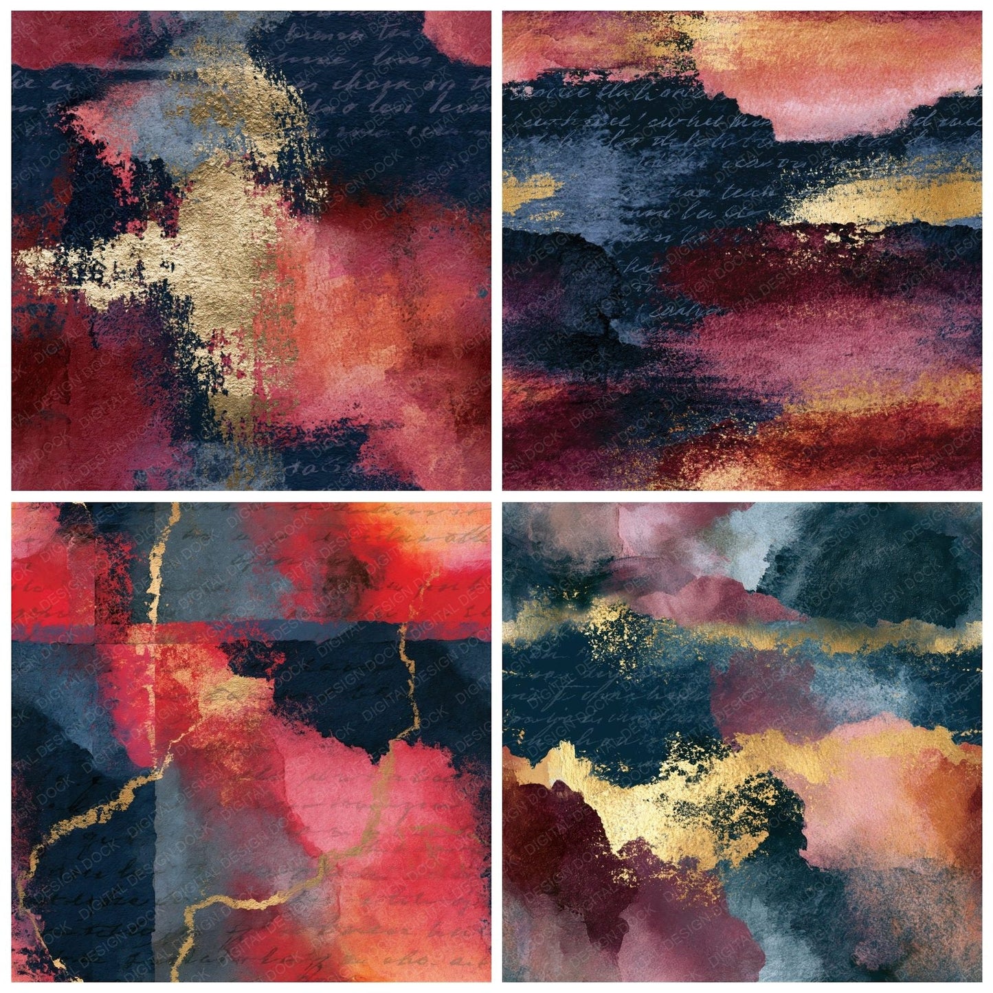 Watercolour Rose Wine Navy Abstract Seamless Digital Paper Pack (DDD014123)